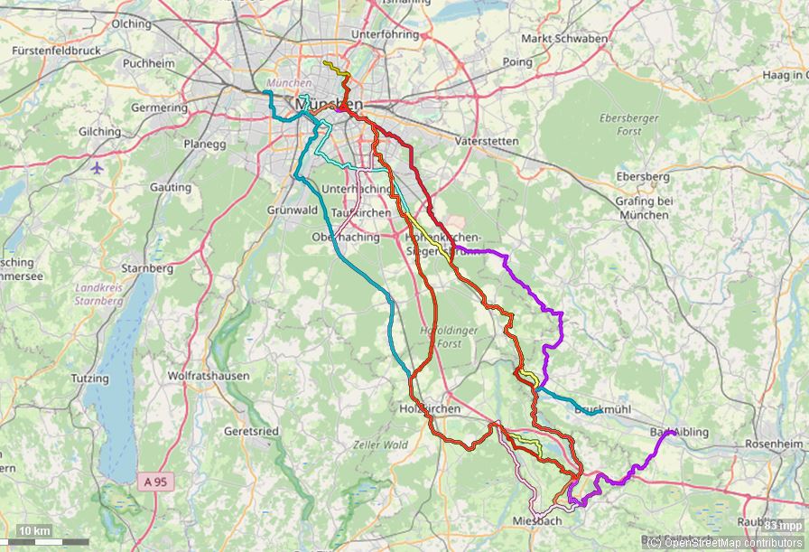 Karte mit Radrouten von München durch das Goldene Tal