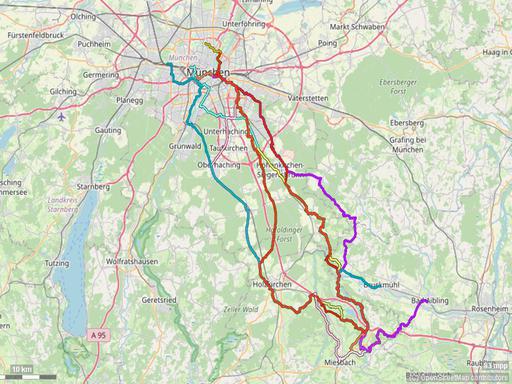 Karte mit Radrouten von München durch das Goldene Tal