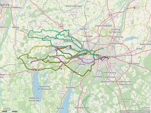 Karte mit Radrouten von München nach Fürstenfeldbruck und ins Fürstenfeldbrucker Land