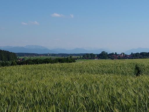 Radtour von München auf den Schönberg: Blick vom Schönberg über Ergertshausen