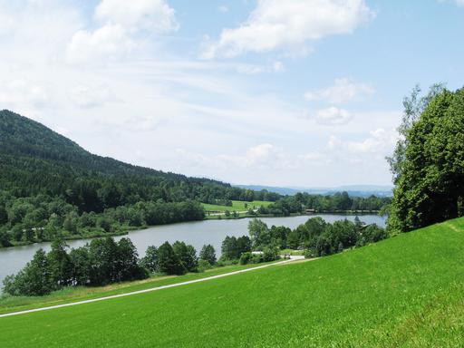 Radtour von München nach Bad Tölz und Bad Heilbrunn: Blick auf den Stallauer Weiher