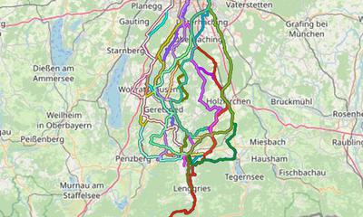 Karte mit Radrouten von München nach Bad Tölz, Lenggries und in den Isarwinkel