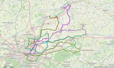 Karte mit Radrouten von München in das und durch das Erdinger Land, an Vils und Isen, Isar Speicherseen, Maitenbeth und Haag