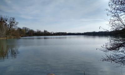 Radtour von München an den Feldmochinger See zum Baden: Blick auf den Feldmochinger See