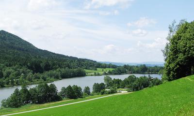 Radtour von München nach Bad Tölz und Bad Heilbrunn: Blick auf den Stallauer Weiher