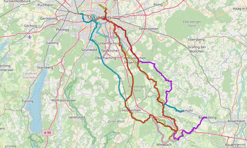 Karte mit Radrouten von München durch das Goldene Tal